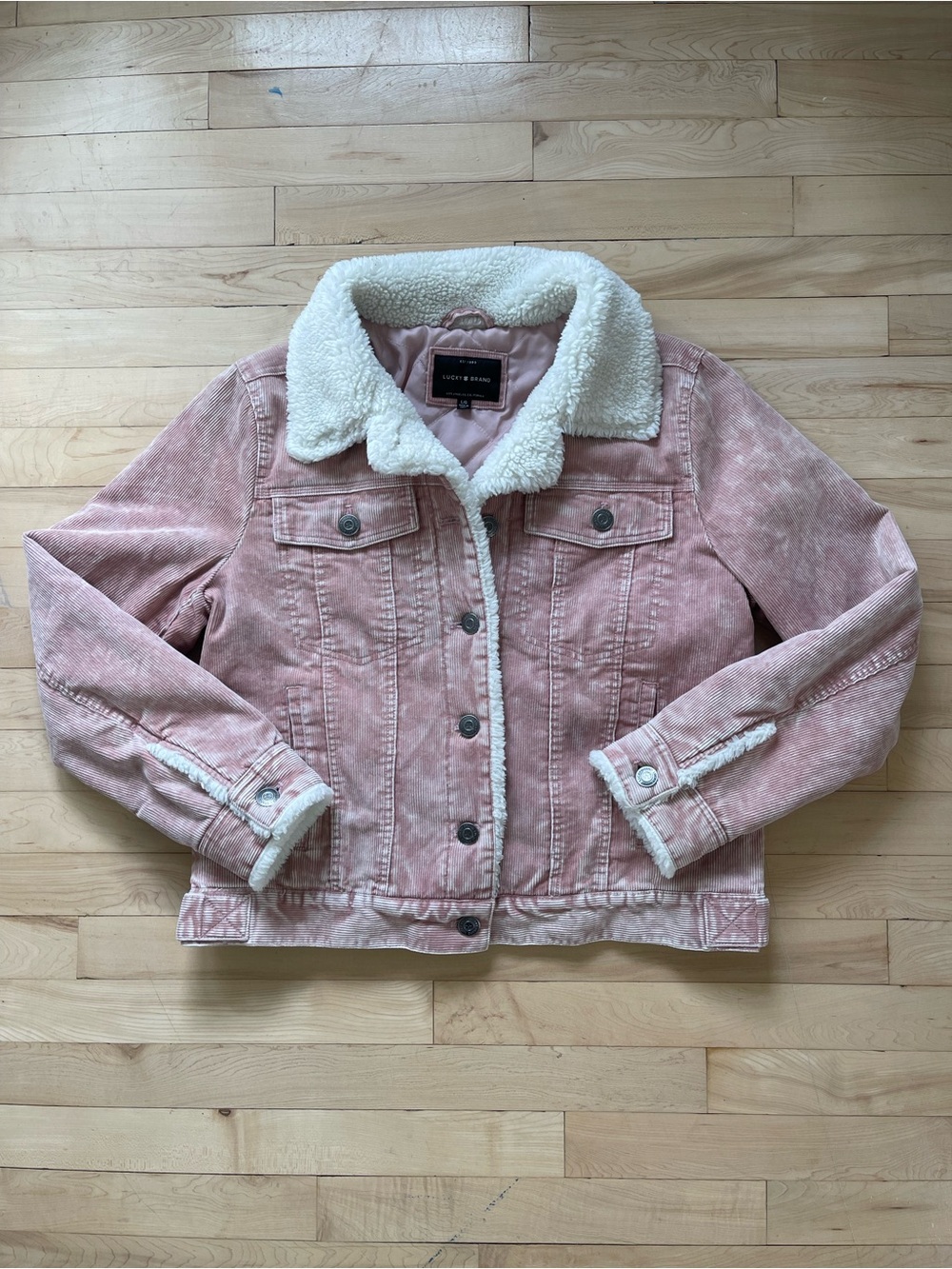 Lucky Brand Pink Sherpa-Lined Corduroy Jacket